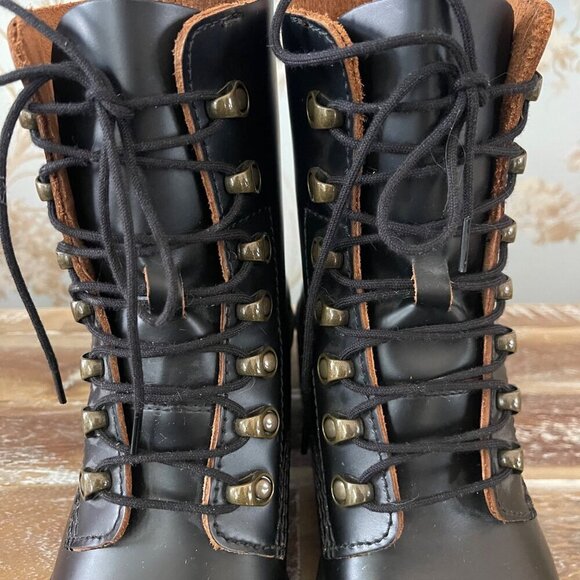 Doc Dr Martens Leona Combat Boots Sz 7 US L Leather Grunge Goth Rock Punk Chunky - Picture 3 of 11